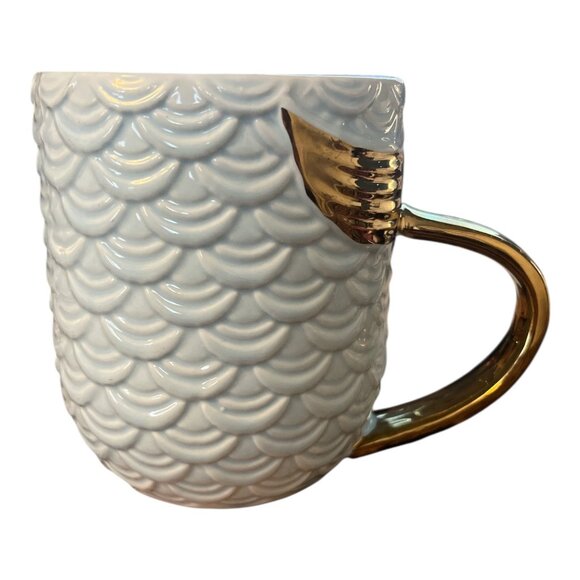 Mermaid Tail Handle Ceramic Mug – Light Blue Scales with Gold Fin – 4 x 3.25" – - Picture 3 of 5